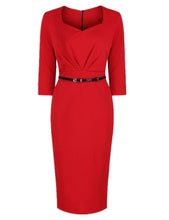 Blooming Jelly Three Quarter Sleeves V Neck Dress Red Package Hip Mid-calf Dress Office Vintage Dress 2017 Women Dresses