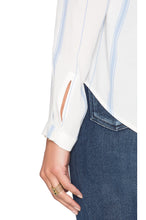 Blue Stripe White Shirt Front Lace Up Tie Up Pocket Sheer See Through Long Sleeve Blouse 2016 Fashion Sexy Ladies Office Shirts