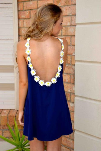 Blue Summer Dress Flower Chiffon Women Dress Backless Lace Dresses Women Clothing Vestido Summer Style Vestidos De Renda Robe