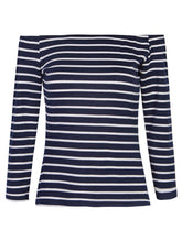Blue & White Off The Shoulder Tops For Women Striped Shirt Stretch Slim Fitted Top Woman Tee 2017