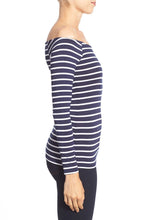 Blue & White Off The Shoulder Tops For Women Striped Shirt Stretch Slim Fitted Top Woman Tee 2017