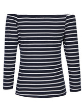 Blue & White Off The Shoulder Tops For Women Striped T Shirt Stretch Slim Fitted Top Woman Tee 2017 Three Quarter Sleeve
