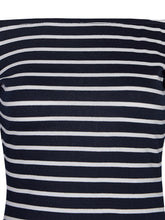 Blue & White Off The Shoulder Tops For Women Striped T Shirt Stretch Slim Fitted Top Woman Tee 2017 Three Quarter Sleeve