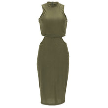 Bodycon Side Cut Out Sheath Midi Army Green Sleeveless Stretch Sexy Women Dress Summer Casual Party Dress 2016 New Fashion