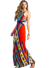 Bohemian Maxi Dress Long Summer Boho Tribal Print Cut Out Red Spaghetti Strap Dress Slip Summer Beach Dresses 2016 Casual New