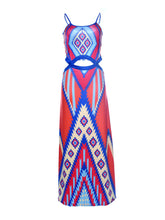 Bohemian Maxi Dress Long Summer Boho Tribal Print Cut Out Red Spaghetti Strap Dress Slip Summer Beach Dresses 2016 Casual New