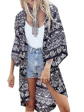 Boho Bohemian Print Open Blouse Women Kimono Long Shirt Chiffon Loose Blouse Cover Up Black Kimono Cardigan Casual Women Fashion