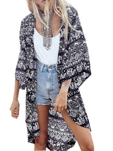 Boho Bohemian Print Open Blouse Women Kimono Long Shirt Chiffon Loose Blouse Cover Up Black Kimono Cardigan Casual Women Fashion