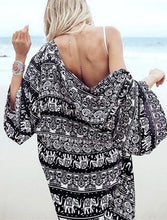 Boho Bohemian Print Open Blouse Women Kimono Long Shirt Chiffon Loose Blouse Cover Up Black Kimono Cardigan Casual Women Fashion