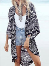 Boho Bohemian Print Open Blouse Women Kimono Long Shirt Chiffon Loose Blouse Cover Up Black Kimono Cardigan Casual Women Fashion