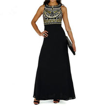 Boho Ehthic Tribal Print Long Maxi Dress Chiffon Party Brazilian Spring Women Beach Causal High Waist Sleeveless Black Dress