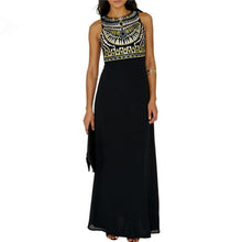 Boho Ehthic Tribal Print Long Maxi Dress Chiffon Party Brazilian Spring Women Beach Causal High Waist Sleeveless Black Dress