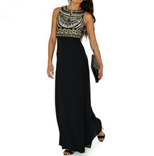 Boho Ehthic Tribal Print Long Maxi Dress Chiffon Party Brazilian Spring Women Beach Causal High Waist Sleeveless Black Dress