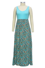 Boho Pattern Ethnic Print Tank Blue Patchwork Women Dress Summer Long Maxi Beach Dress Summer Clothes Empire Waist Lady 2016