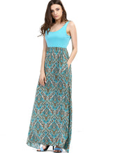 Boho Pattern Ethnic Print Tank Blue Patchwork Women Dress Summer Long Maxi Beach Dress Summer Clothes Empire Waist Lady 2016