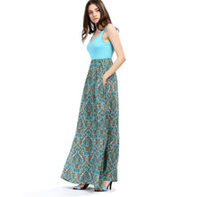 Boho Pattern Ethnic Print Tank Blue Patchwork Women Dress Summer Long Maxi Beach Dress Summer Clothes Empire Waist Lady 2016