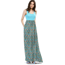 Boho Pattern Ethnic Print Tank Blue Patchwork Women Dress Summer Long Maxi Beach Dress Summer Clothes Empire Waist Lady 2016