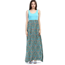 Boho Pattern Ethnic Print Tank Blue Patchwork Women Dress Summer Long Maxi Beach Dress Summer Clothes Empire Waist Lady 2016