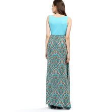 Boho Pattern Ethnic Print Tank Blue Patchwork Women Dress Summer Long Maxi Beach Dress Summer Clothes Empire Waist Lady 2016