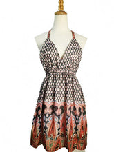 Boho Print Summer Dress 2015 Backless Halter Women Dress V-Neck Bohemian Beach Dresses Summer Style Women Vestido Vestidos Robe
