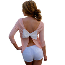 Bow Sexy Backless Women Blouses Tops Long Sleeve Casual Women Clothing Pink Blouse Butterfly New Fall Fashion Ladies Tops