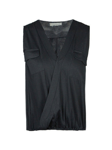 Button Down Front Double Pocket V Neck Wrap Blouse Women Sleeveless Casual Summer Top Womens Blouses For Summer Ladies 2016