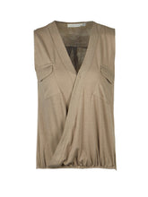Button Down Front Double Pocket V Neck Wrap Blouse Women Sleeveless Casual Summer Top Womens Blouses For Summer Ladies 2016