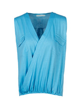 Button Down Front Double Pocket V Neck Wrap Blouse Women Sleeveless Casual Summer Top Womens Blouses For Summer Ladies 2016