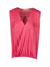 Button Down Front Double Pocket V Neck Wrap Blouse Women Sleeveless Casual Summer Top Womens Blouses For Summer Ladies 2016