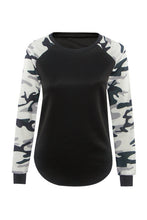 Camouflage Patchwork Full Sleeve Blouse O-Neck XXL Casual Slit Black Blouses 2016 Women New Arrival Casual Top