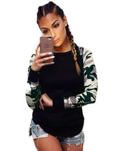 Camouflage Patchwork Full Sleeve Blouse O-Neck XXL Casual Slit Black Blouses 2016 Women New Arrival Casual Top