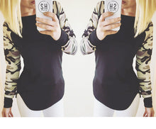 Camouflage Patchwork Full Sleeve Blouse O-Neck XXL Casual Slit Black Blouses 2016 Women New Arrival Casual Top