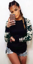 Camouflage Patchwork Full Sleeve Blouse O-Neck XXL Casual Slit Black Blouses 2016 Women New Arrival Casual Top