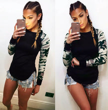 Camouflage Patchwork Full Sleeve Blouse O-Neck XXL Casual Slit Black Blouses 2016 Women New Arrival Casual Top