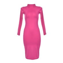 Casual High Neck Midi Dress for Women Autumn Bodycon Slim Pencil Dress 2015 Fashion Khaki Black Long Sleeve Dress