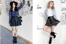 Casual High Waist Skirt Faux Leather Black Short Skirts Womens Female Saias Femininas Faldas Skirt Pleated Skater Skirt