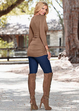 Casual O-Neck Blouse Full Sleeve Kink Solid Ruched Bodycon Khaki Blouses Women Tops And Blouses For 2016 Fashion Casual Fall Top