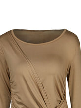 Casual O-Neck Blouse Full Sleeve Kink Solid Ruched Bodycon Khaki Blouses Women Tops And Blouses For 2016 Fashion Casual Fall Top