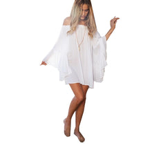 Casual Ruffle Swing Summer Dress Mini Robe Sexy Dresses Flare Sleeve White Beach Swing Women Dress Vestidos 2015 Vestido Dresses