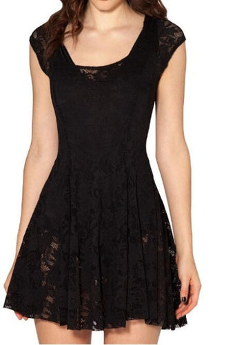 Casual Sexy Women Dress Little Black Pleated Transparent Lace Dress Vestidos Casual Roupas Vestidos Femininos