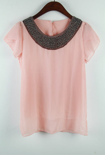 Casual Summer Chiffon Loose Blouse Camisas Femininas Pullover Beading Beads Shirt Women Plus Size Ladies Tops 3XL Summer Style