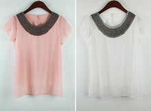 Casual Summer Chiffon Loose Blouse Camisas Femininas Pullover Beading Beads Shirt Women Plus Size Ladies Tops 3XL Summer Style