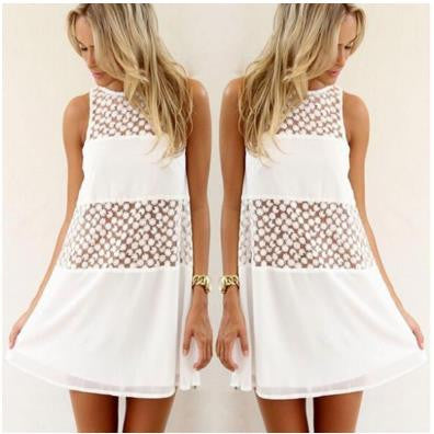 Casual Summer Style Summer Dress 2015 White Women Dress Lace Beach Dresses Sleeveless Women Clothing Vestido Vestidos Robe
