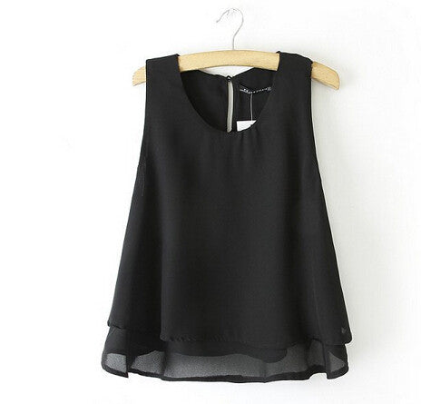 Casual Summer White Ladies Chiffon Women Blouses Tank Sleeveless Crop Top Shirt Women Blusas Femininas 2015