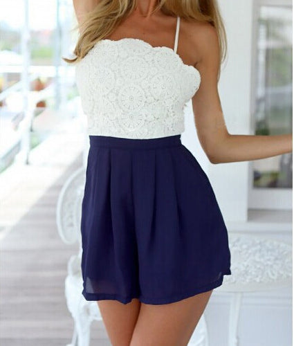 Casual White Lace Jumpsuit Women Bodysuit Strap Criss-cross Playsuit Onesie Combinaison Rompers Womens Macacao Feminino