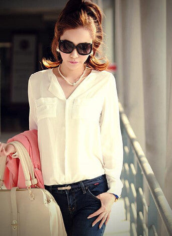 Casual Women Chiffon Blouse Ladies Tops Long Sleeve Women White Blouses Blusas Femininas 2014 Camisas Femininas Shirt Women