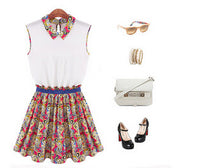 Casual Women Pleated Dresses Collar Floral Printed Dress Sumer Style Mini Bohemian Elegant Summer Dress Vestidos Femininos
