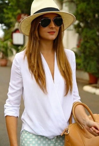 Casual Wrap White Blouses V Neck Shirt Women Chiffon Blouse See Through Plus Size Women Tops Blusas Blusa Roupas Femininas