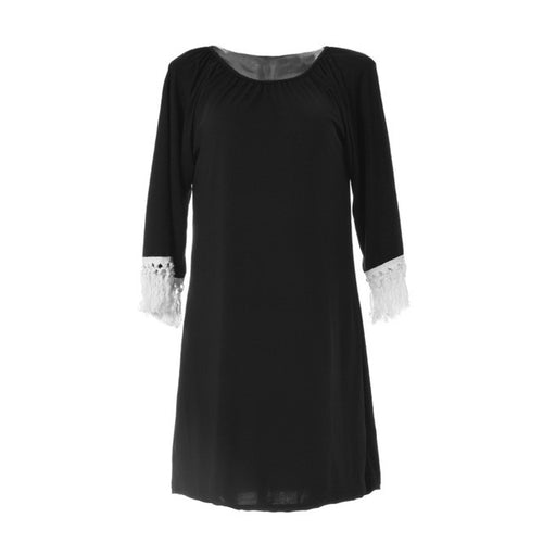 Causal Women Dress Black Oversized Mini Dress Plus Size Dresses Netted Fringe Tassel Sleeve Loose Dress Vestidos Summer Style