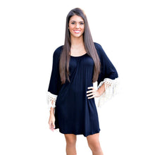 Causal Women Dress Black Oversized Mini Dress Plus Size Dresses Netted Fringe Tassel Sleeve Loose Dress Vestidos Summer Style